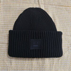 Acne Studios Black Ribbed Knit Face Beanie